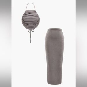 Chic Gray Women's Skirt Set